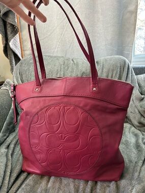 Coach Berry Red Leather Signature Tote